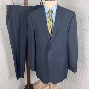 Chaps Suit Men 44L 36Wx30L Blue Check‎ Plaid Classic Career Poly Blend 2pc